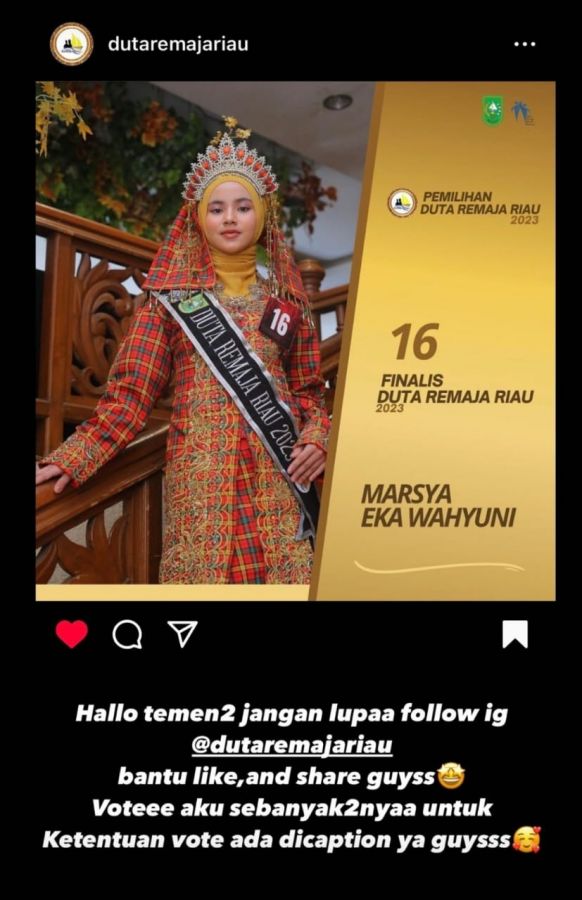 Ayoo Warga Kuansing Dukung Marsya Eka Wahyuni menjadi Duta Remaja Riau 2023
